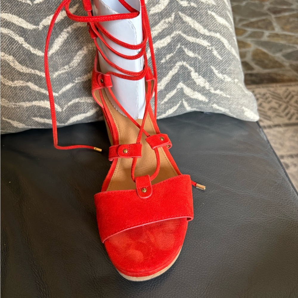 Coach Platform lace-up Suede Sandal- Carmine Red